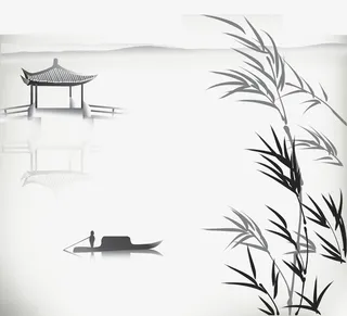 清新文艺水墨山水画免抠