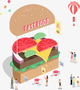 2.5D矢量汉堡立体插画免抠