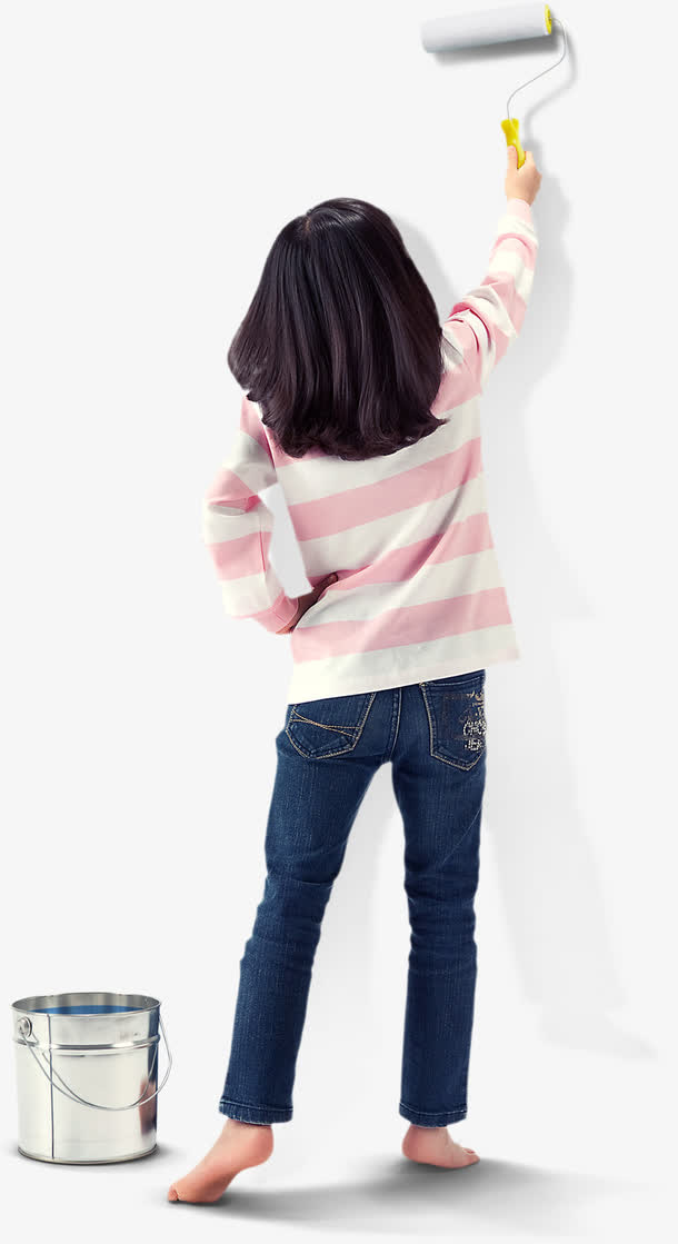 装修素材 刷油漆的女孩免抠