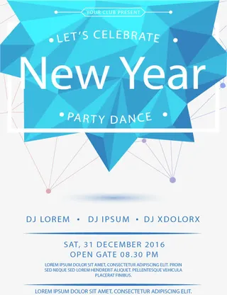 蓝色低多边形派对海报免抠