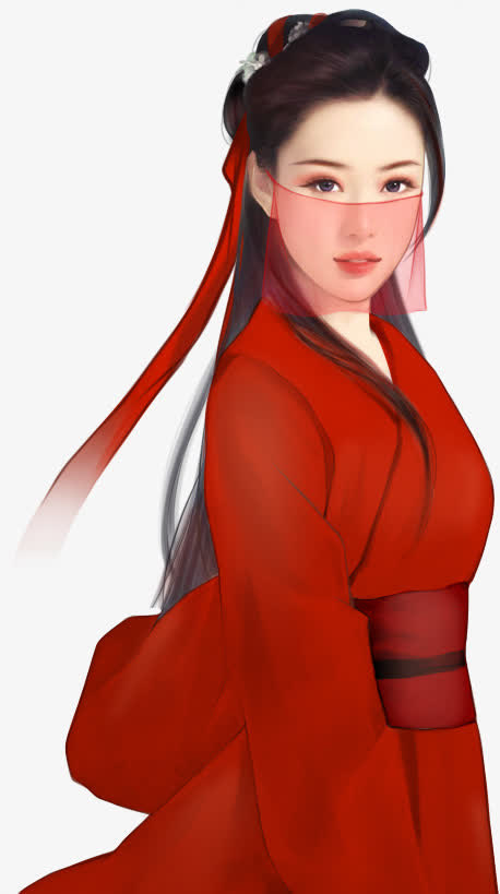 红色服饰面纱美女免抠