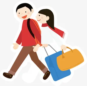 卡通新春带女朋友回家免抠