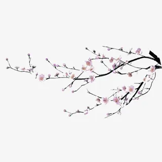 粉色水墨桃花装饰图案免抠