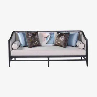 实物新中式荷花系列三人沙发素材免抠