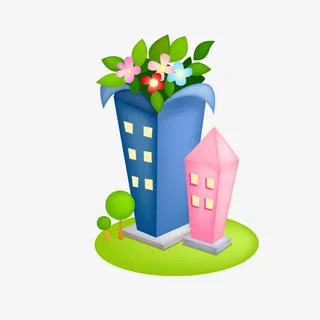 手绘卡通c4d彩色楼房免抠