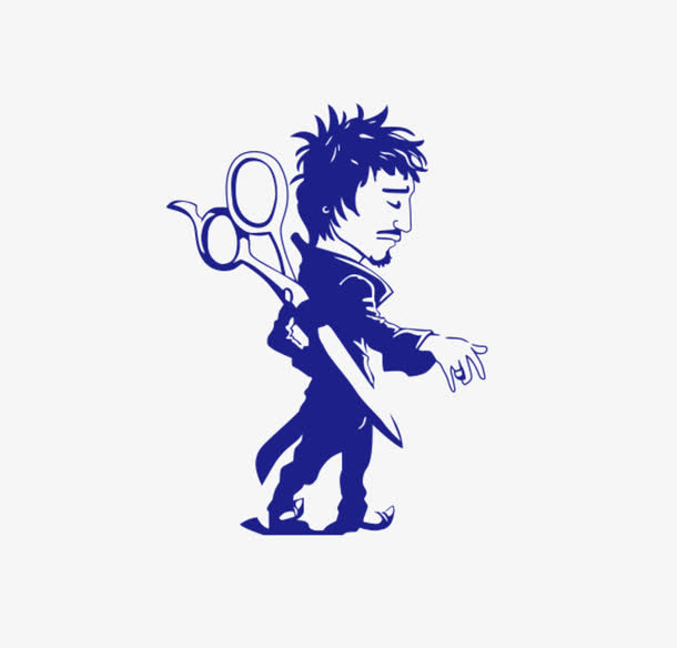 背着剪刀的理发师免抠