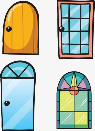 手绘彩色门窗免抠