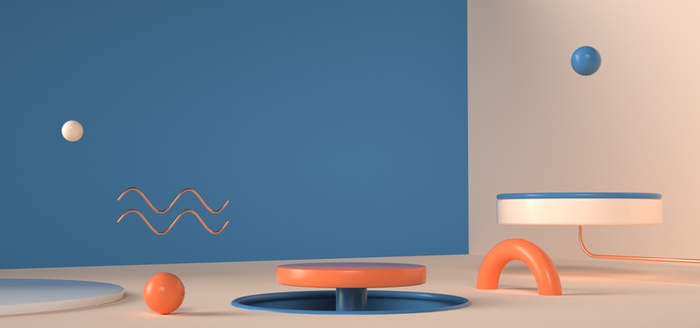 C4D，蓝色，橘色，场景，建模，背景高清