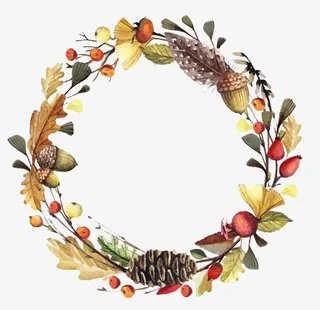 手绘松果花环免抠