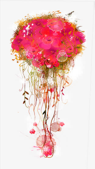 粉色鲜花捧花设计免抠