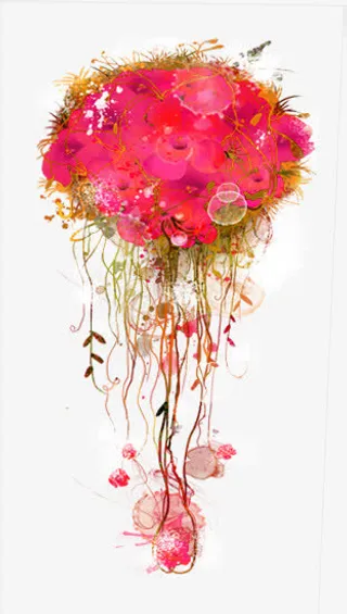 粉色鲜花捧花设计免抠