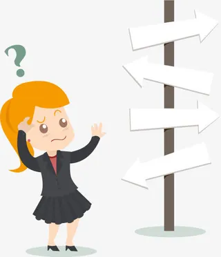 路牌前迷茫的商务女子矢量图免抠