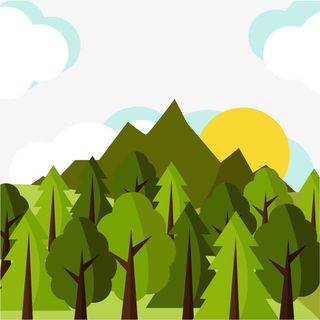 扁平化绿色森林风景矢量图免抠