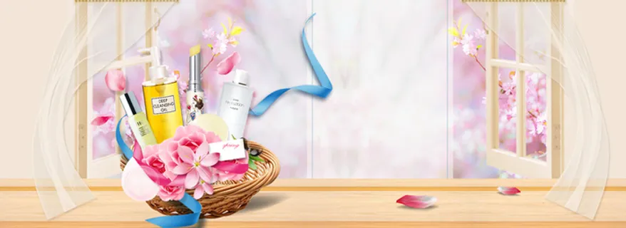 夏日美妆简约飘窗电商海报高清