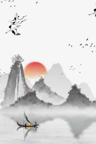 二十四节气中国风水墨山水背景元免抠手绘/卡通手绘元素