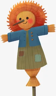 秋天手绘稻草人元素免抠