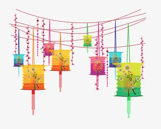 手绘各种彩色灯笼免抠