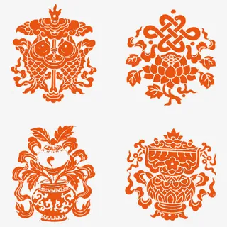 对称剪纸工艺矢量免抠