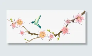 桃树枝和飞鸟免抠