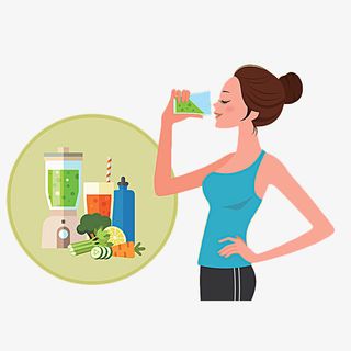 时尚插画美女喝果汁免抠