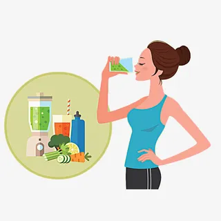 时尚插画美女喝果汁免抠