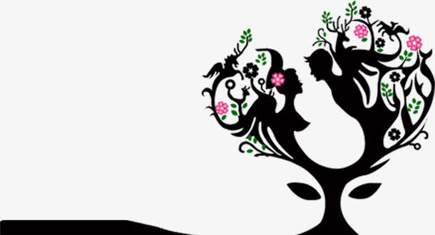 抽象美女帅哥树枝图案免抠