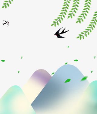 绿色清新燕子春季海报插画免抠