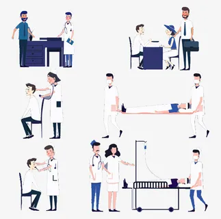 医生和患者们。免抠