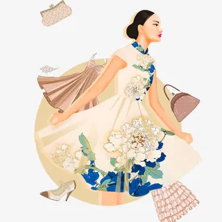 购物的女人插画设计免抠