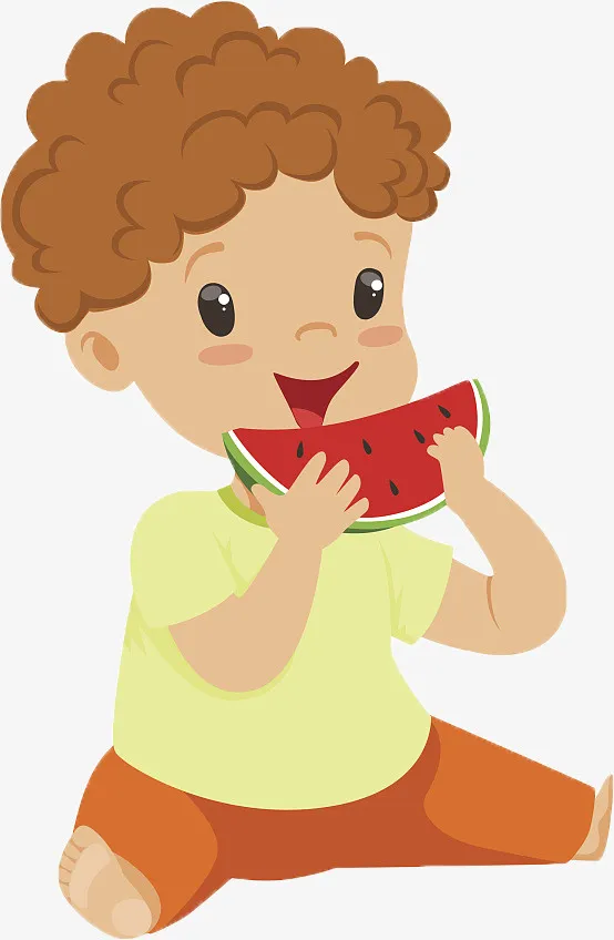 卡通小孩子吃西瓜免抠