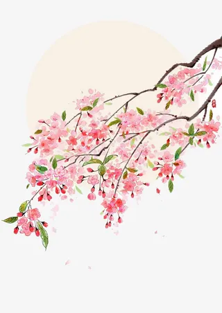 手绘桃花边框免抠