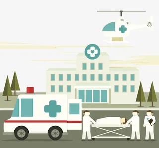 扁平插图医院门诊楼场景免抠