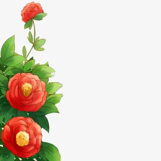 手绘红色玫瑰绿叶免抠