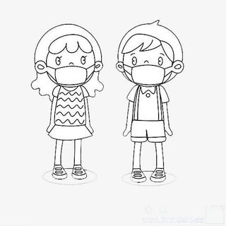 戴口罩的男孩和女孩免抠