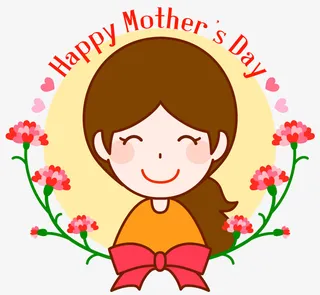 黄色卡通母亲节妈妈免抠