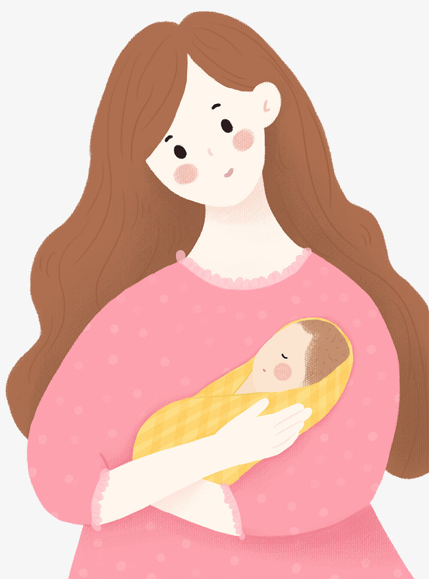 手绘人物插图母亲节亲子插画免抠