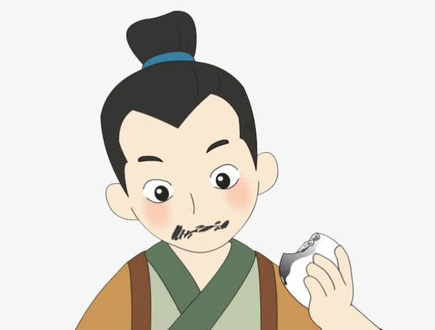 卡通手绘古人蘸墨吃馒头免抠