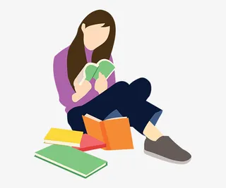 卡通手绘看书的女孩免抠