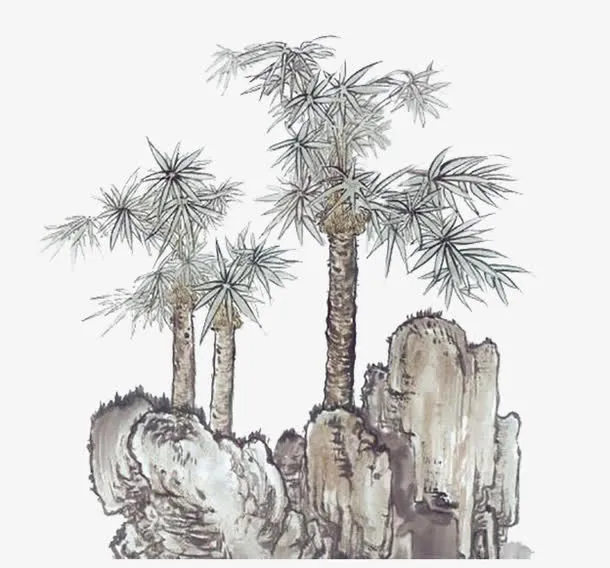 彩色国画松树免抠