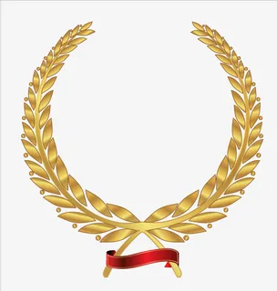 硬币型金色小麦穗底部红丝带边框免抠