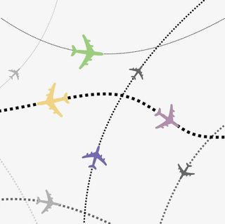矢量简约彩色小飞机抽象飞行航线免抠