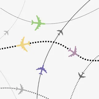 矢量简约彩色小飞机抽象飞行航线免抠