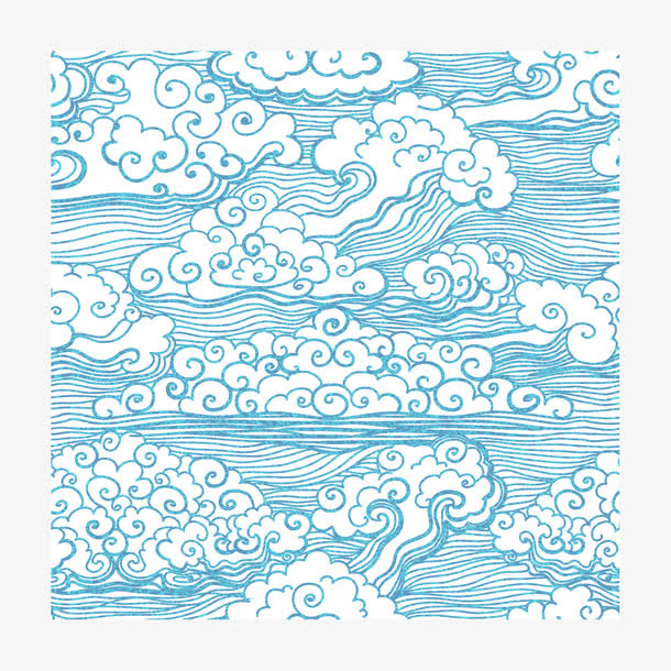 海浪蓝色如意云纹免抠