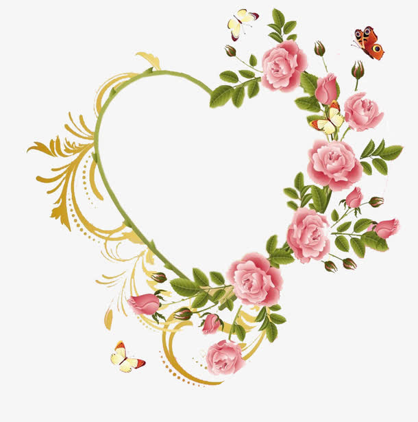 红色蔷薇花心形边框免抠