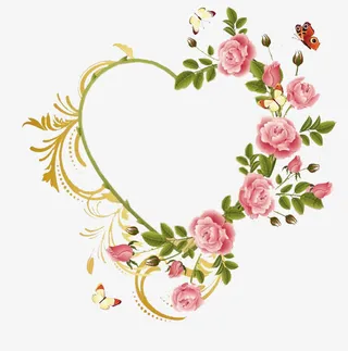 红色蔷薇花心形边框免抠
