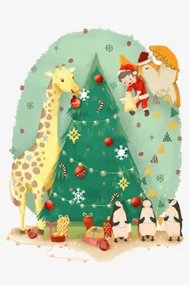 圣诞树和长颈鹿免抠