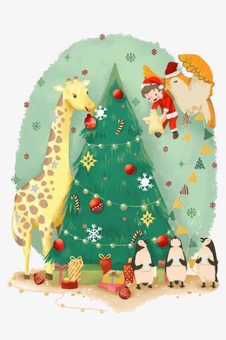 圣诞树和长颈鹿免抠