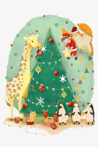 圣诞树和长颈鹿免抠