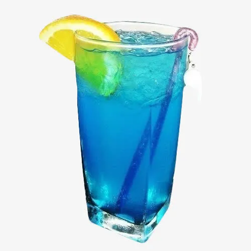 方脚玻璃杯里的蓝柑气泡水免抠
