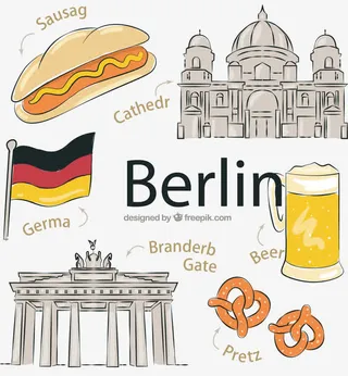 矢量手绘德国文化元素勃兰登堡门免抠